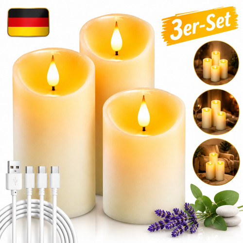Stumpenkerzen 3er set led - 3er-set,