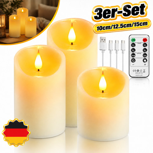 Led kerzen echtwachs 3er set - echtwachs, 3er-set
