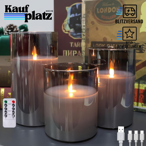 Flammenlose kerzen grau - flammenlose,